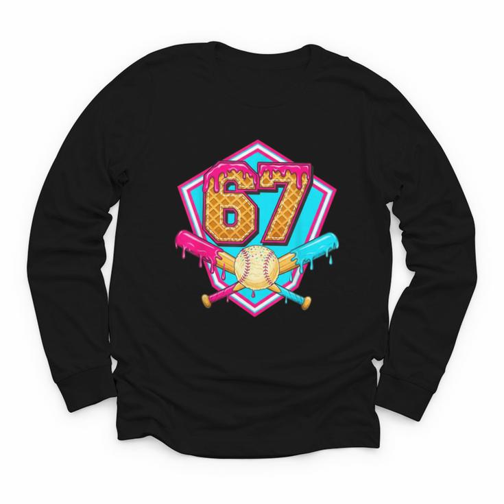 Baseball Drip Jersey Number 67 For Players & 67th Birthday Youth Long Sleeve Tee