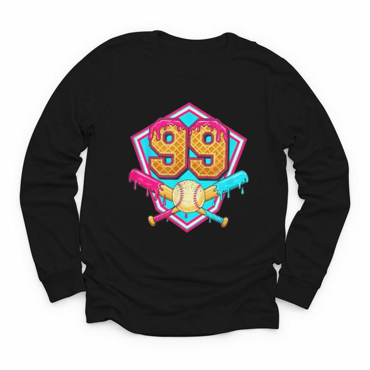 Baseball Drip Jersey Number 99 For Players & 99th Birthday Youth Long Sleeve Tee