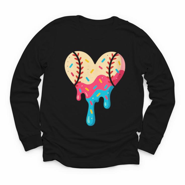 Baseball Drip Melting Ice Cream Baseball Heart Boys Girls Youth Long Sleeve Tee