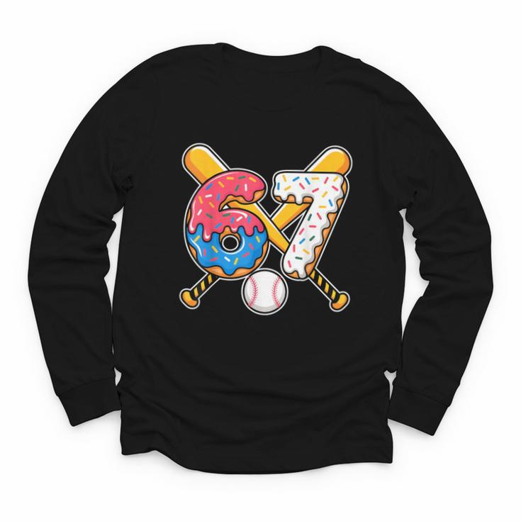 Baseball Drip Number 67 Player 67th Birthday Meme Youth Long Sleeve Tee