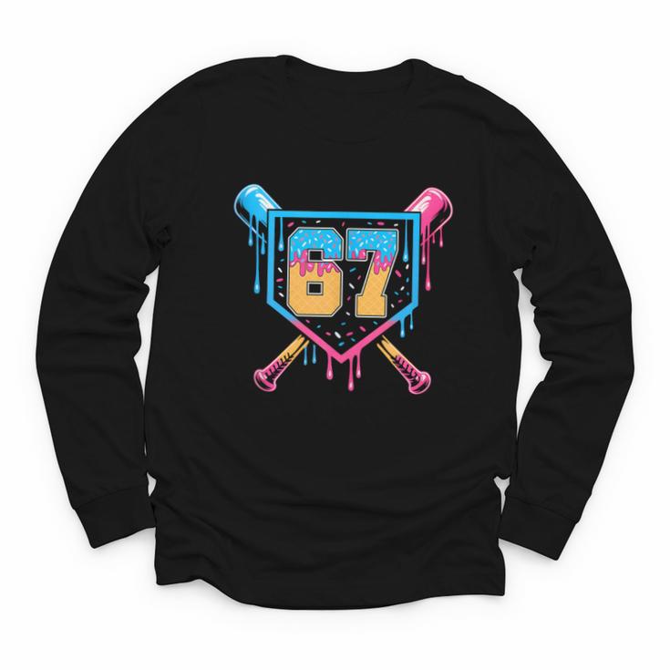 Baseball Drip Number 67 Player Or 67Th Birthday Youth Long Sleeve Tee