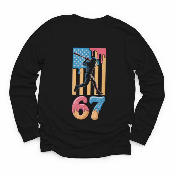 Baseball Drip USA Flag 67 Player 67th Birthday Ice Cream 67 Youth Long Sleeve Tee