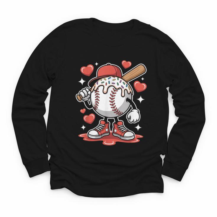 Baseball Drip Valentine Boys Women Men Hearts Sport Love Youth Long Sleeve Tee