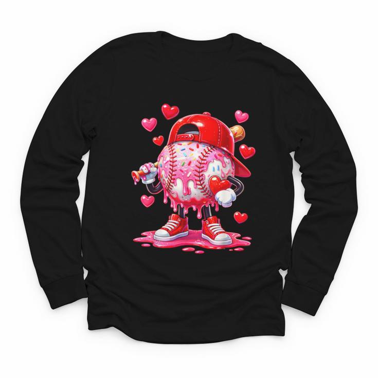 Baseball Drip Valentine Sports Vday Ice Cream Drip Heart Youth Long Sleeve Tee