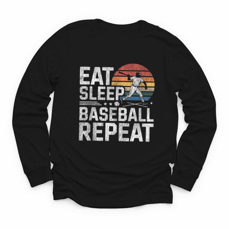 Baseball Fan Vintage Retro Eat Sleep Baseball Repeat Youth Long Sleeve Tee