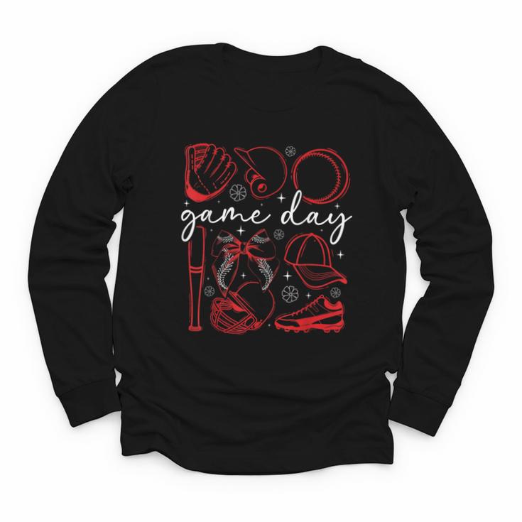 Baseball Game Day Coquette Game Day Baseball Youth Long Sleeve Tee