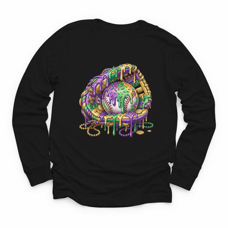 Baseball Glove Ice Cream Mardi Gras Dripping Boys Youth Kids Youth Long Sleeve Tee
