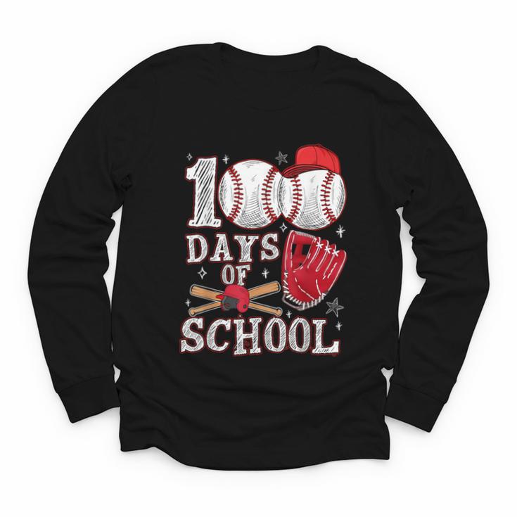 Baseball Happy 100 Days Of School Boy Girl Kid Teacher Youth Long Sleeve Tee
