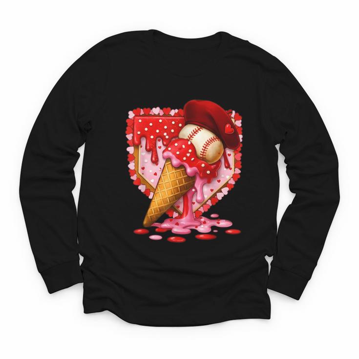 Baseball Heart Valentine Baseball Ice Cream Drip Boys Girls Youth Long Sleeve Tee