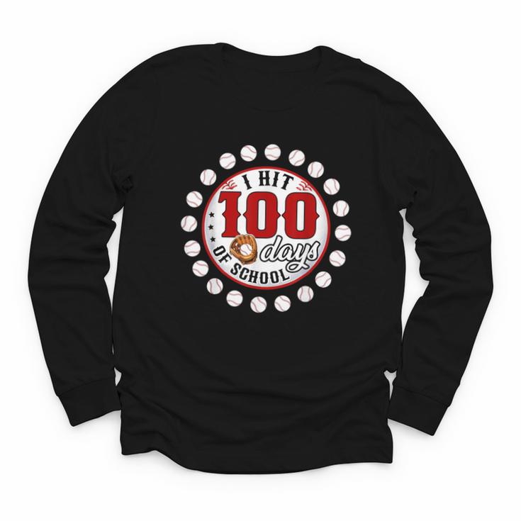 Baseball I Hit 100 Days Of School Baseball Player Kids Boys Youth Long Sleeve Tee