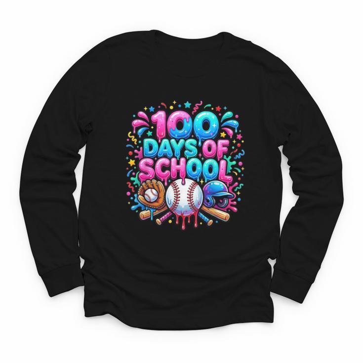 Baseball Ice Cream Drip 100 Days Of School Student Teacher Youth Long Sleeve Tee