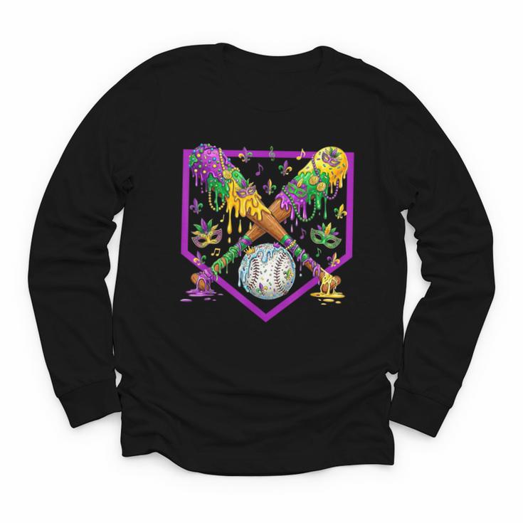 Baseball Ice Cream Drip Boys Mardi Gras Carnival Party Mask Youth Long Sleeve Tee