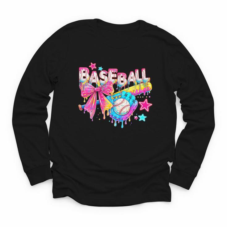 Baseball Ice Cream Drip Coquette Women Girls Mom Mama Youth Long Sleeve Tee