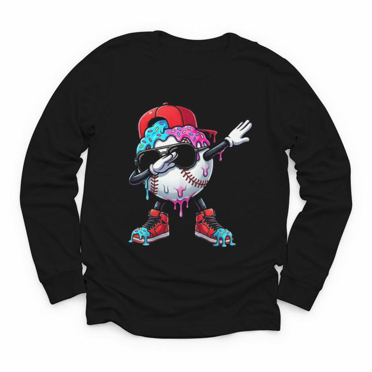 Baseball Ice Cream Drip Dabbing Sports Sprinkles For Boys Youth Long Sleeve Tee