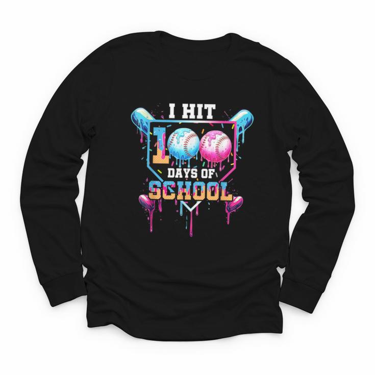 Baseball Ice Cream Drip I Hit 100 Days Of School Boys Kids Youth Long Sleeve Tee