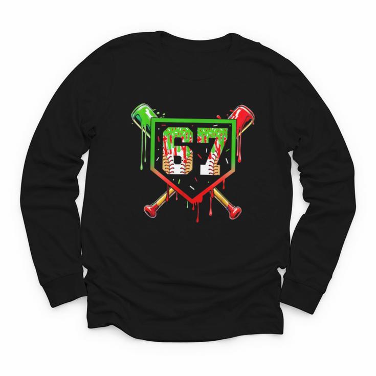 Baseball Ice Cream Drip Number 67 Player 6 7 Christmas Pjs Youth Long Sleeve Tee