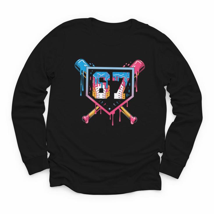 Baseball Ice Cream Drip Number 67 Player 67th Birthday 6 7 Youth Long Sleeve Tee