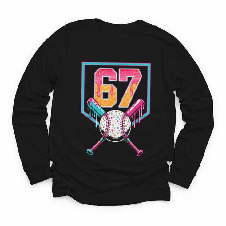 Baseball Ice Cream Drip Number 67 Player 67th Birthday Men Youth Long Sleeve Tee