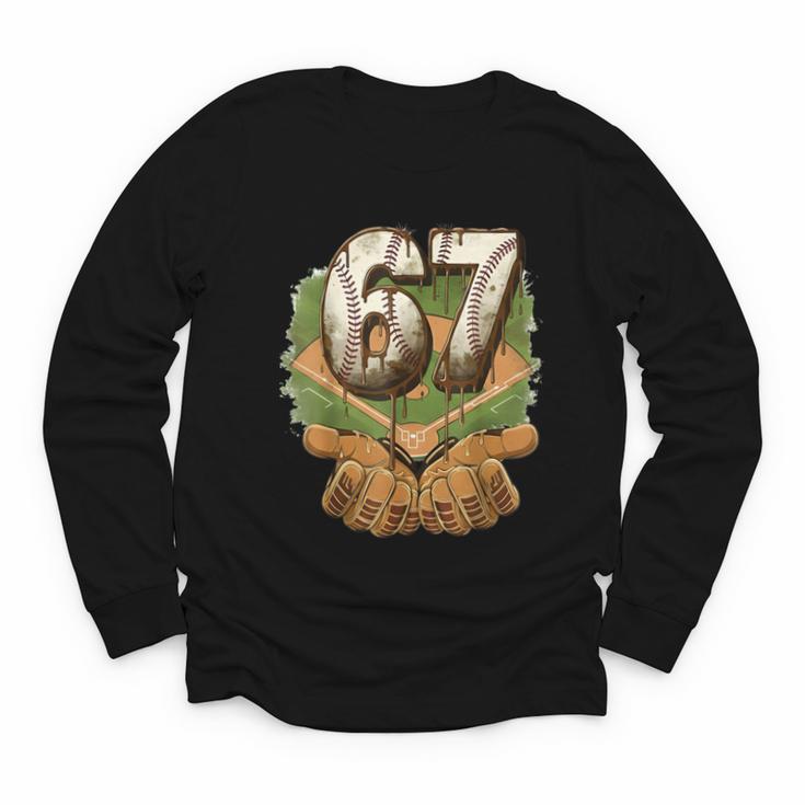 Baseball Ice Cream Drip Number 67 Playground Player 67th Youth Long Sleeve Tee