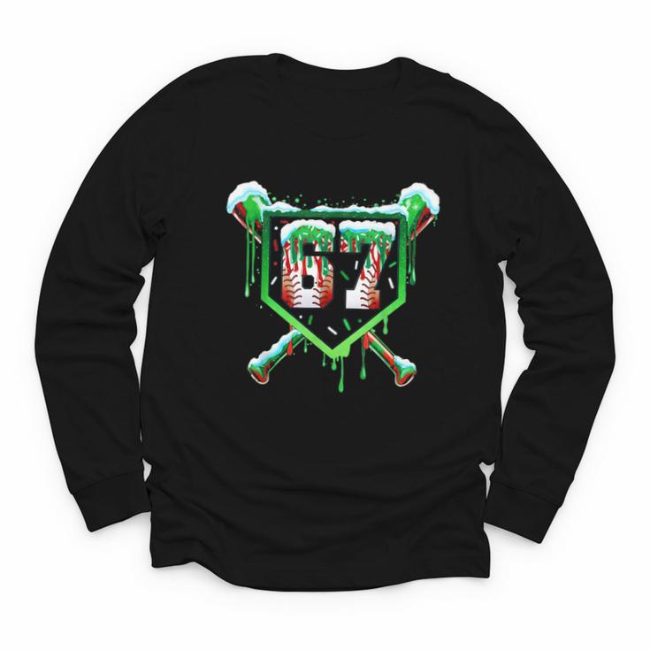 Baseball Ice Cream Drip Number 67 Six Seven Meme Christmas Youth Long Sleeve Tee