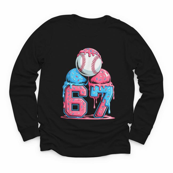 Baseball Ice Cream Drip Six Seven Gen Alpha Meme 67 Youth Long Sleeve Tee