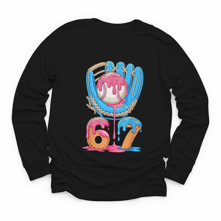 Baseball Ice Cream Drip Six Seven Gen Alpha Slang Meme 67 Youth Long Sleeve Tee
