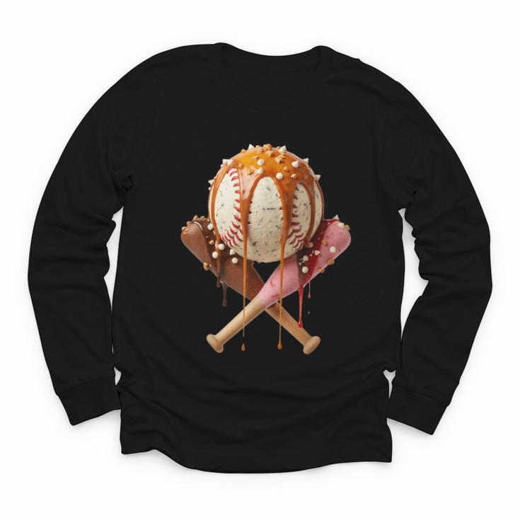 Baseball Ice Cream Drip Style Melting Ice Cream Youth Teen Youth Long Sleeve Tee