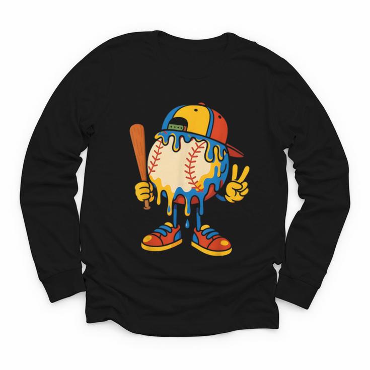 Baseball Ice Cream Drip Youth Back To School Baseball Stuff Youth Long Sleeve Tee