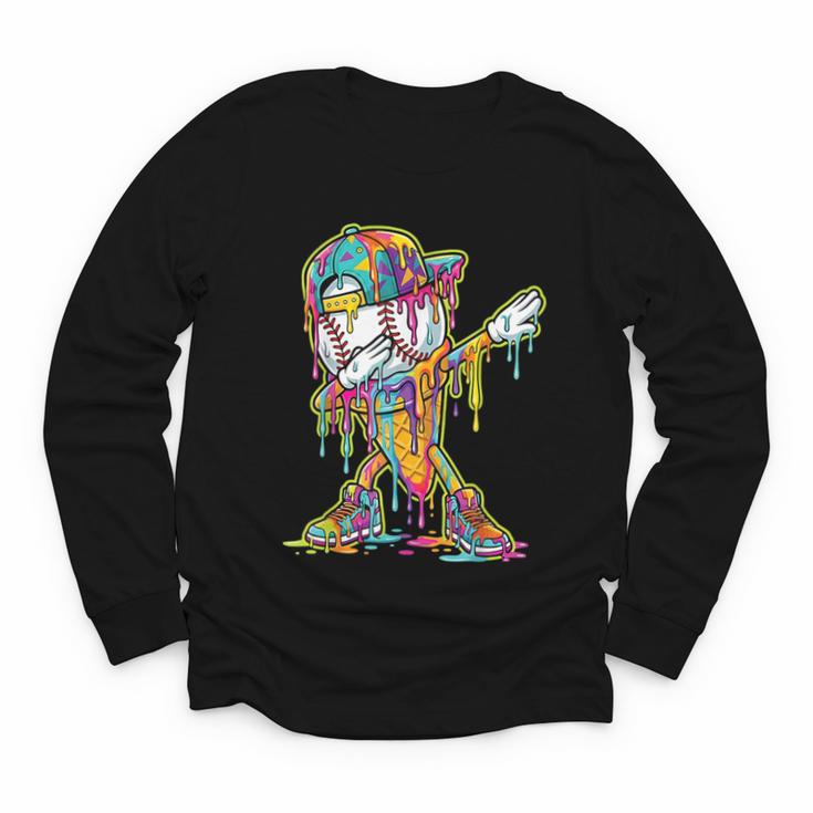 Baseball Ice Cream Dripping Dabbing Baseball Drip Youth Long Sleeve Tee