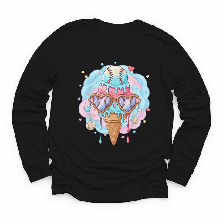 Baseball Ice Cream Heart Sunglasses Youth Boys Valentine Youth Long Sleeve Tee