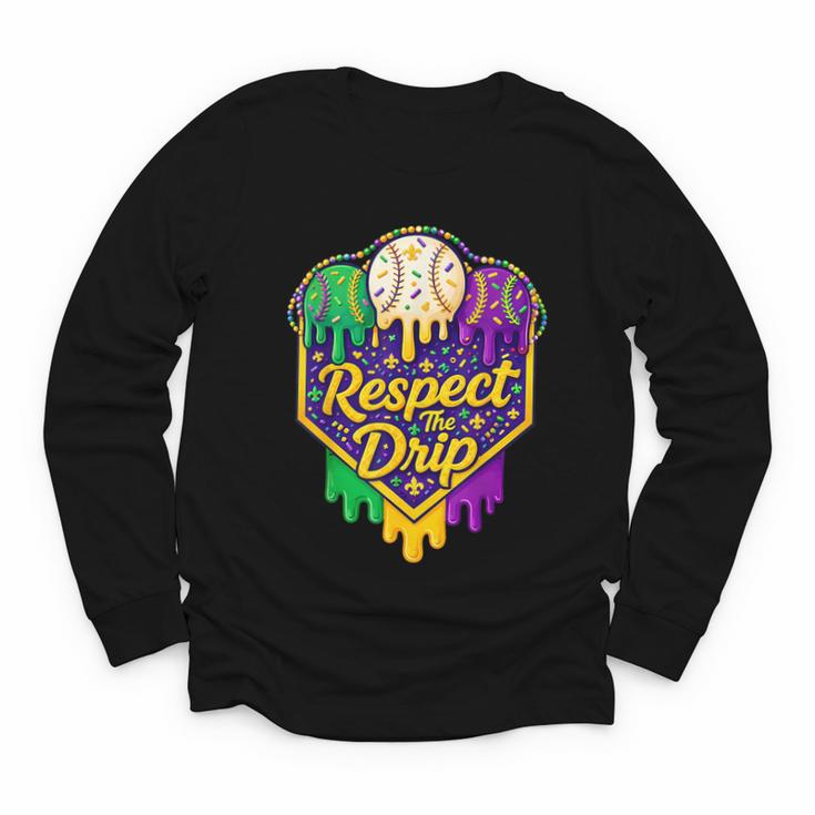 Baseball Ice Cream Respect The Drip Mardi Gras Carnival Boys Youth Long Sleeve Tee