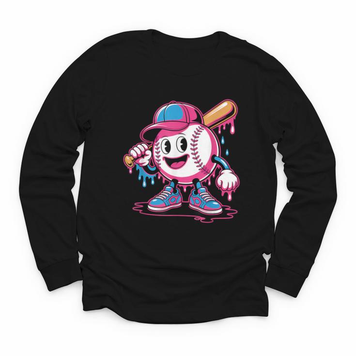 Baseball Ice Cream Shirt Cool Baseball Drip For Boys Youth Long Sleeve Tee