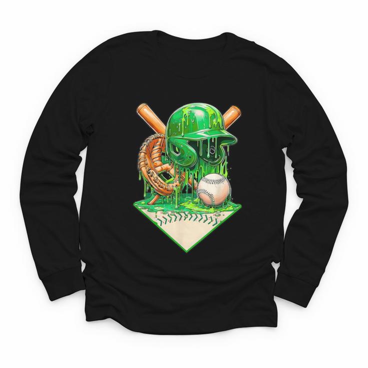 Baseball Life Style Ice Cream Drip Green Youth Long Sleeve Tee
