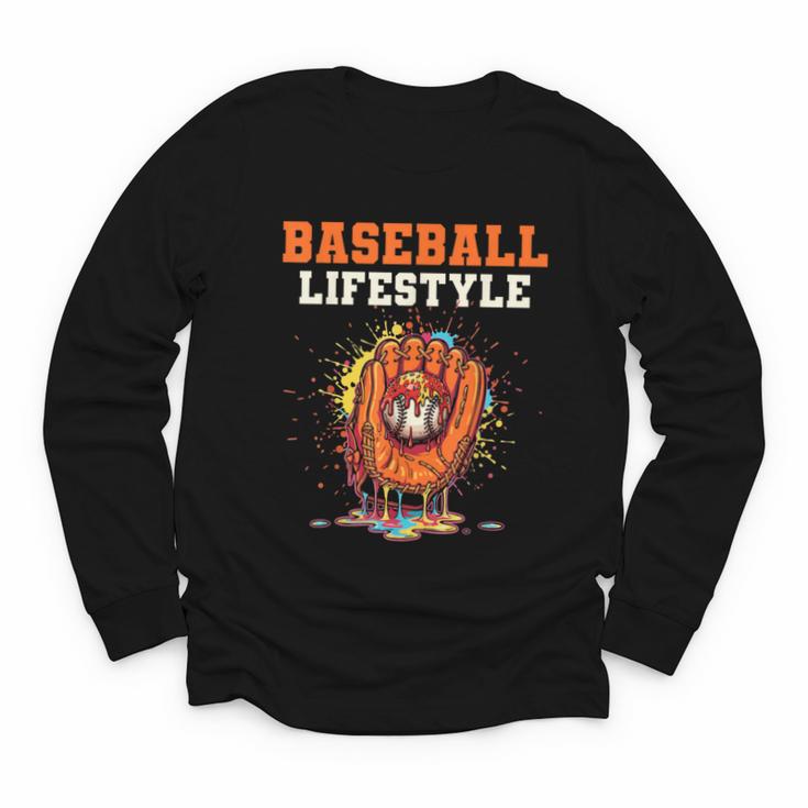 Baseball Lifestyle Ice Cream Drip Baseball Glove Crossed Bat Youth Long Sleeve Tee