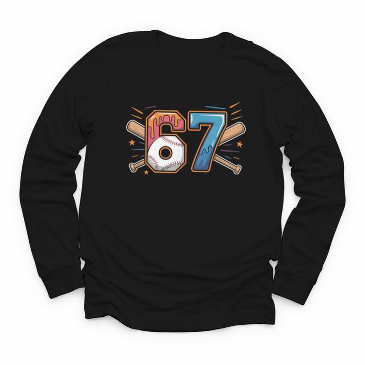 Baseball Lover Drip Number 67 Player 67th Birthday Meme Youth Long Sleeve Tee