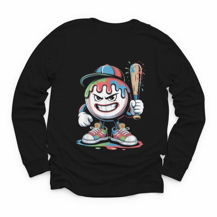Baseball Mascot Attitude Graffiti Splash Bat Cap Youth Long Sleeve Tee