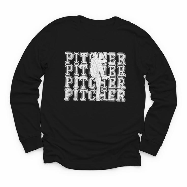 Baseball Pitcher Player Team Sport Lover Family Friends Fans Youth Long Sleeve Tee