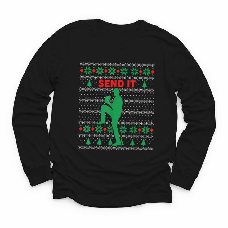 Baseball Player Christmas Pajama Send It Xmas PJs Boys Youth Long Sleeve Tee