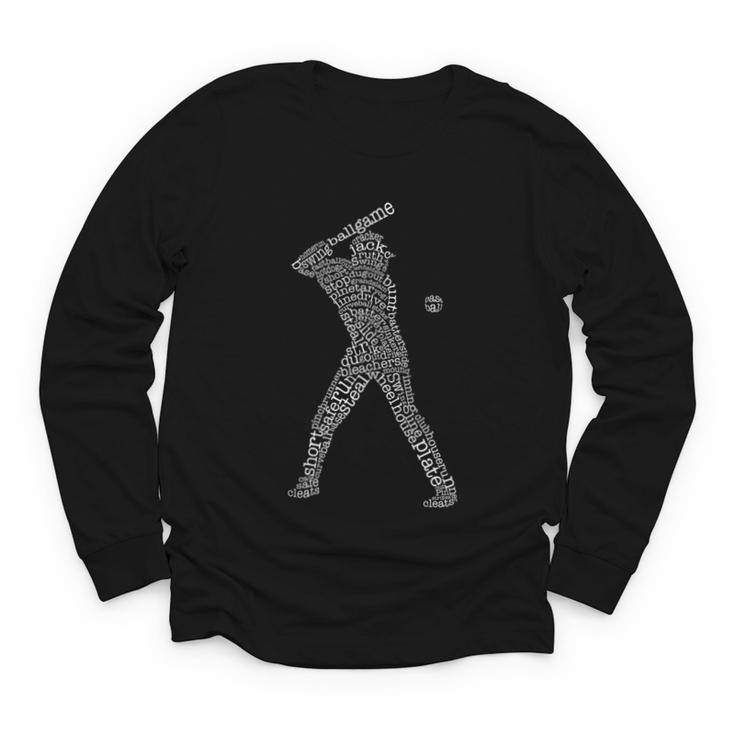 Baseball Player Typography Word Art Youth Long Sleeve Tee