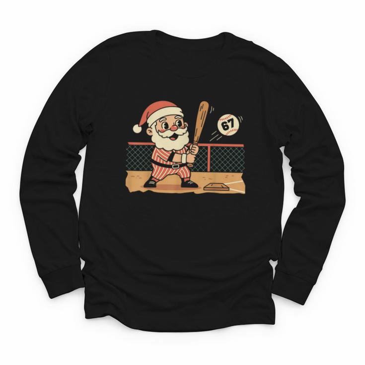 Baseball Santa 67 Christmas Xmas Boys Retro Youth Long Sleeve Tee