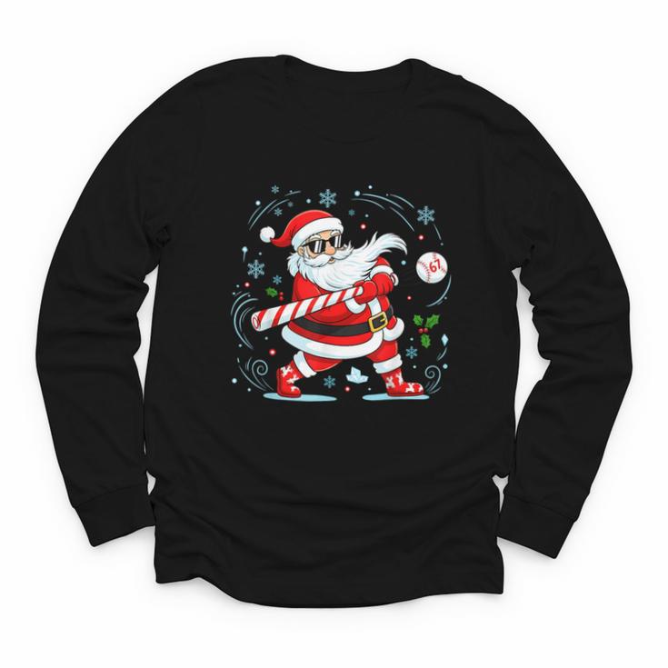 Baseball Santa 67 Christmas Xmas Pajamas Boys Kid Youth Long Sleeve Tee
