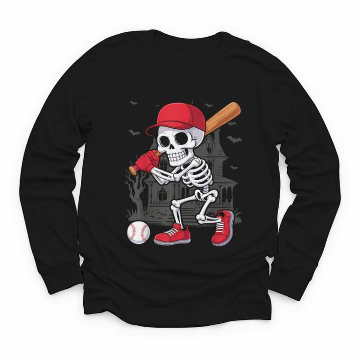Baseball Skeleton Halloween Playing Youth Long Sleeve Tee