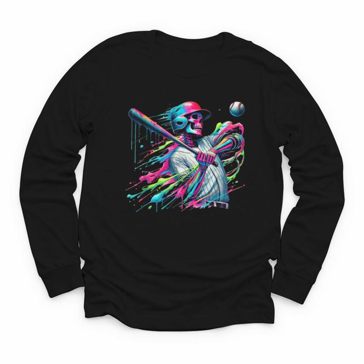 Baseball Skeleton Ice Cream Drip Baseball Boys Youth Youth Long Sleeve Tee