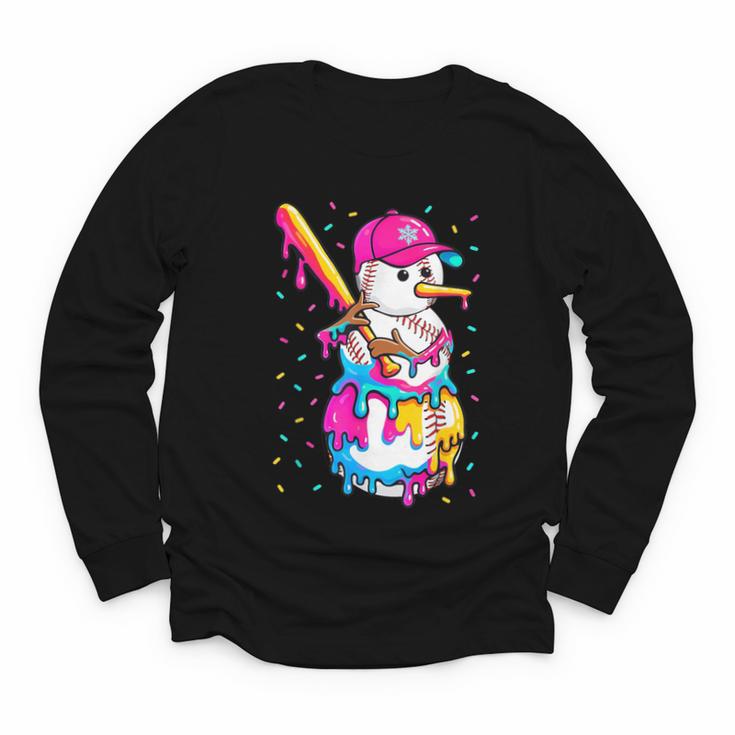 Baseball Snowman Drip Christmas Baseball Boys Men Kids Youth Long Sleeve Tee