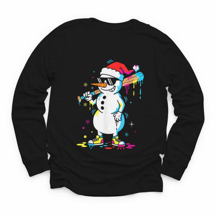 Baseball Snowman Drip Cool Christmas Men Boys Girls Youth Long Sleeve Tee