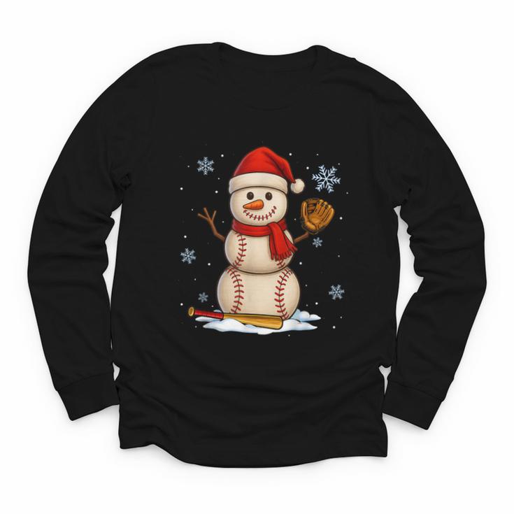 Baseball Snowman Merry Christmas Holiday Sports Xmas Pajamas Youth Long Sleeve Tee
