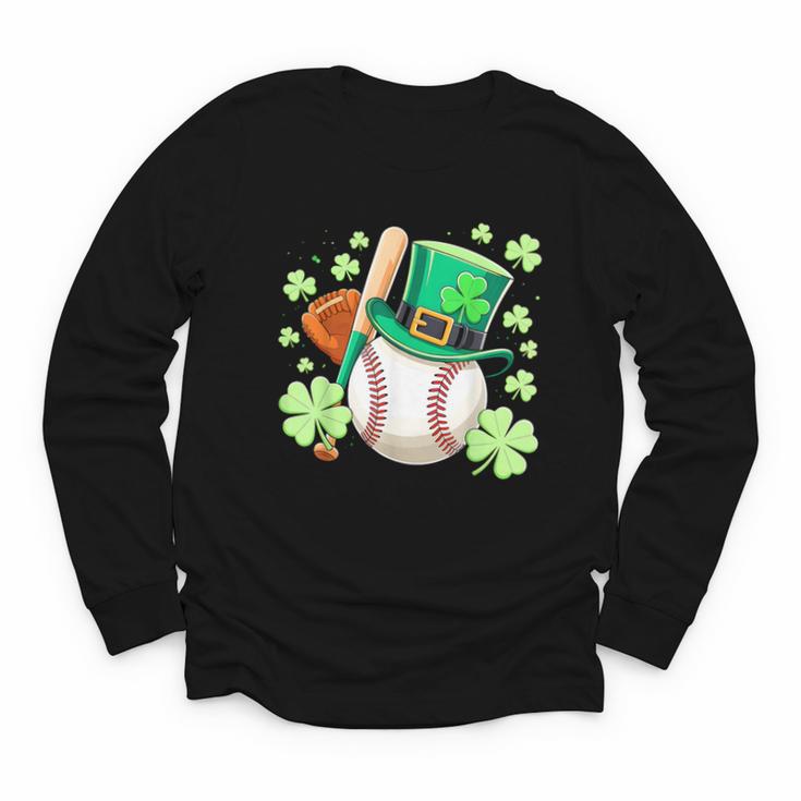 Baseball St Patricks Day Lucky Baseball Player Shamrock Youth Long Sleeve Tee