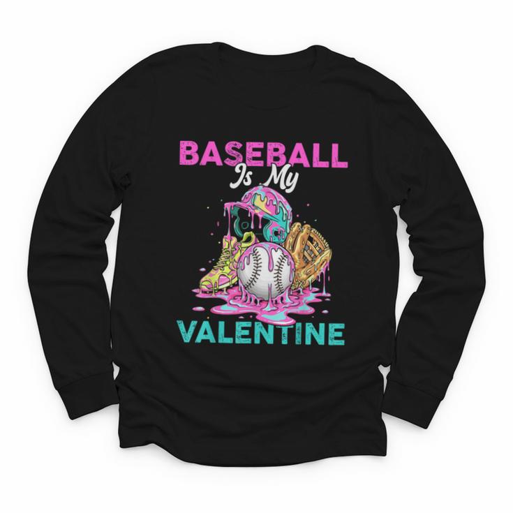 Baseball Is My Valentine Ice Cream Drip Crossed Bats Sport Youth Long Sleeve Tee
