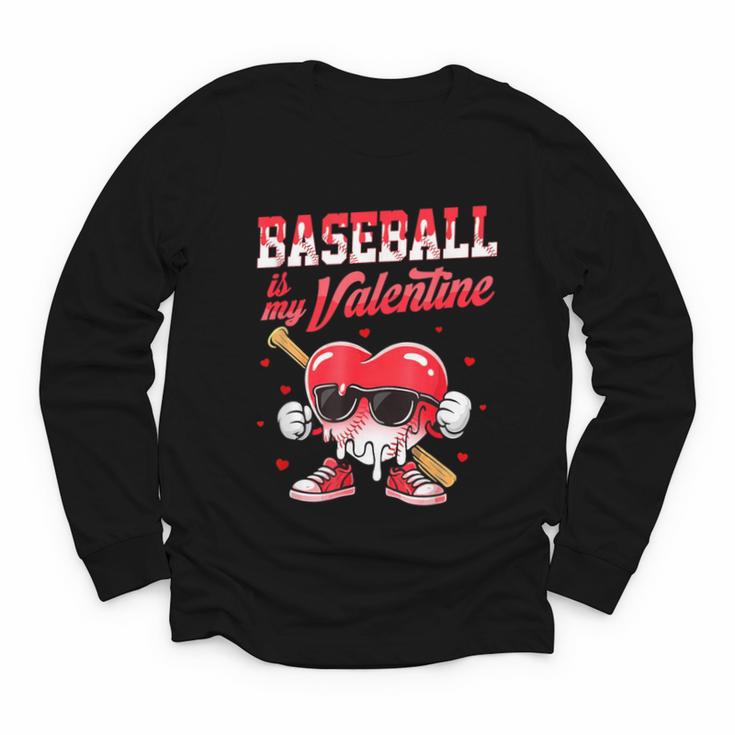 Baseball Is My Valentine Shirt Heart Drip Baseball Lovers Youth Long Sleeve Tee