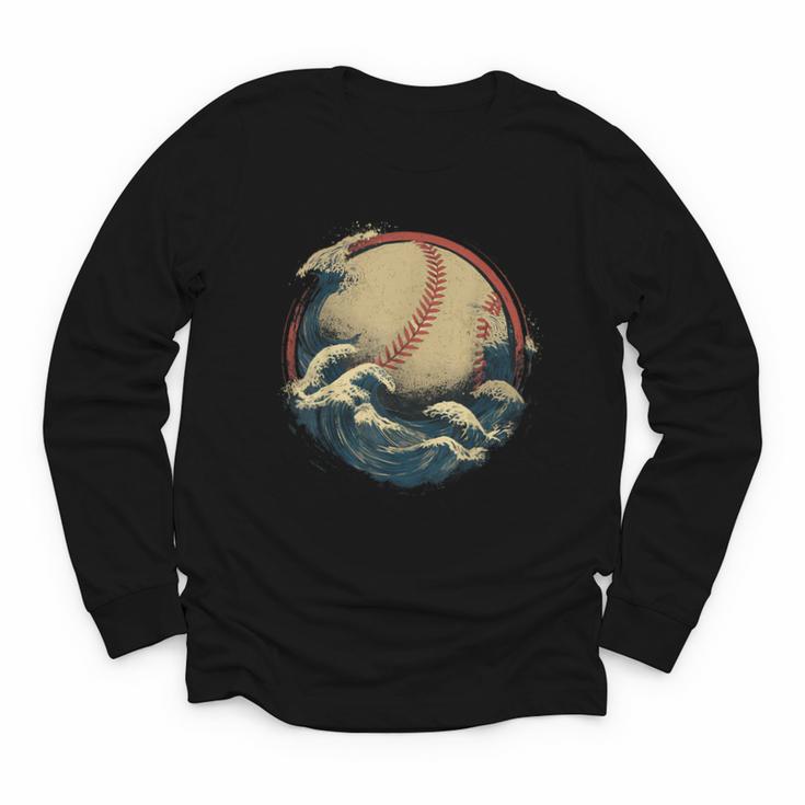 Baseball Waves Ocean Sports Baseball Fans Youth Long Sleeve Tee